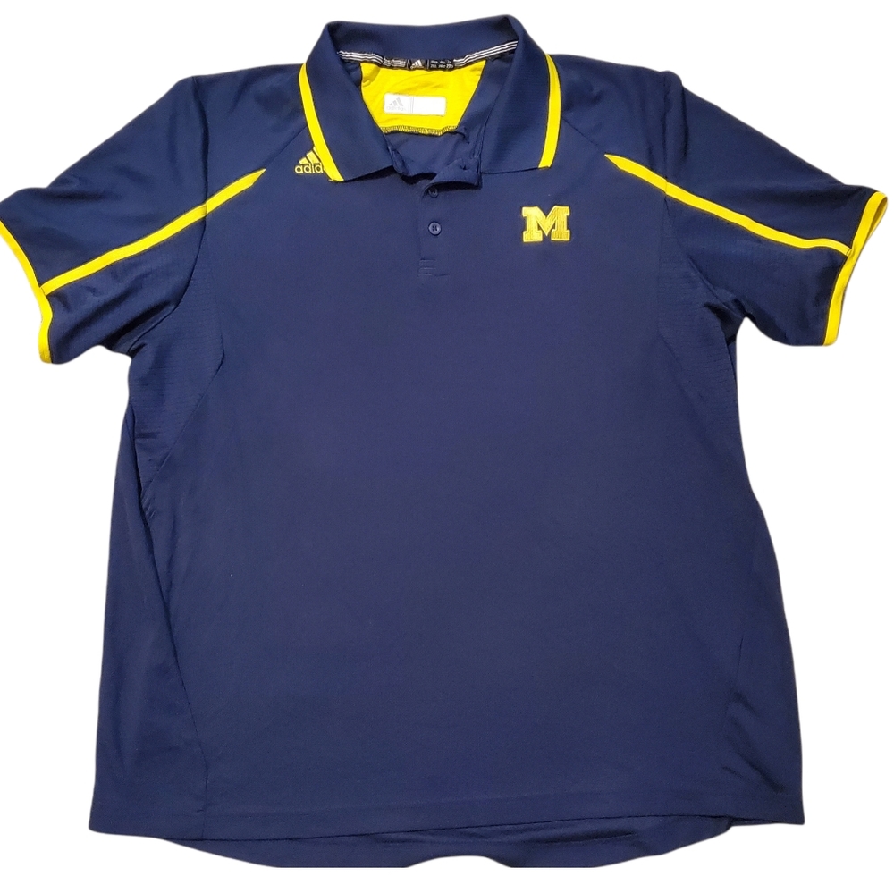 Adidas Michigan Wolverine Polo 2XL Men Navy Yellow Football Athletics Collegiate